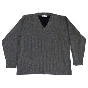 Vtg Yves Saint Laurent Pour Homme Boxy Fit Baggy Sz L Wool Sweater Gray Rib Knit